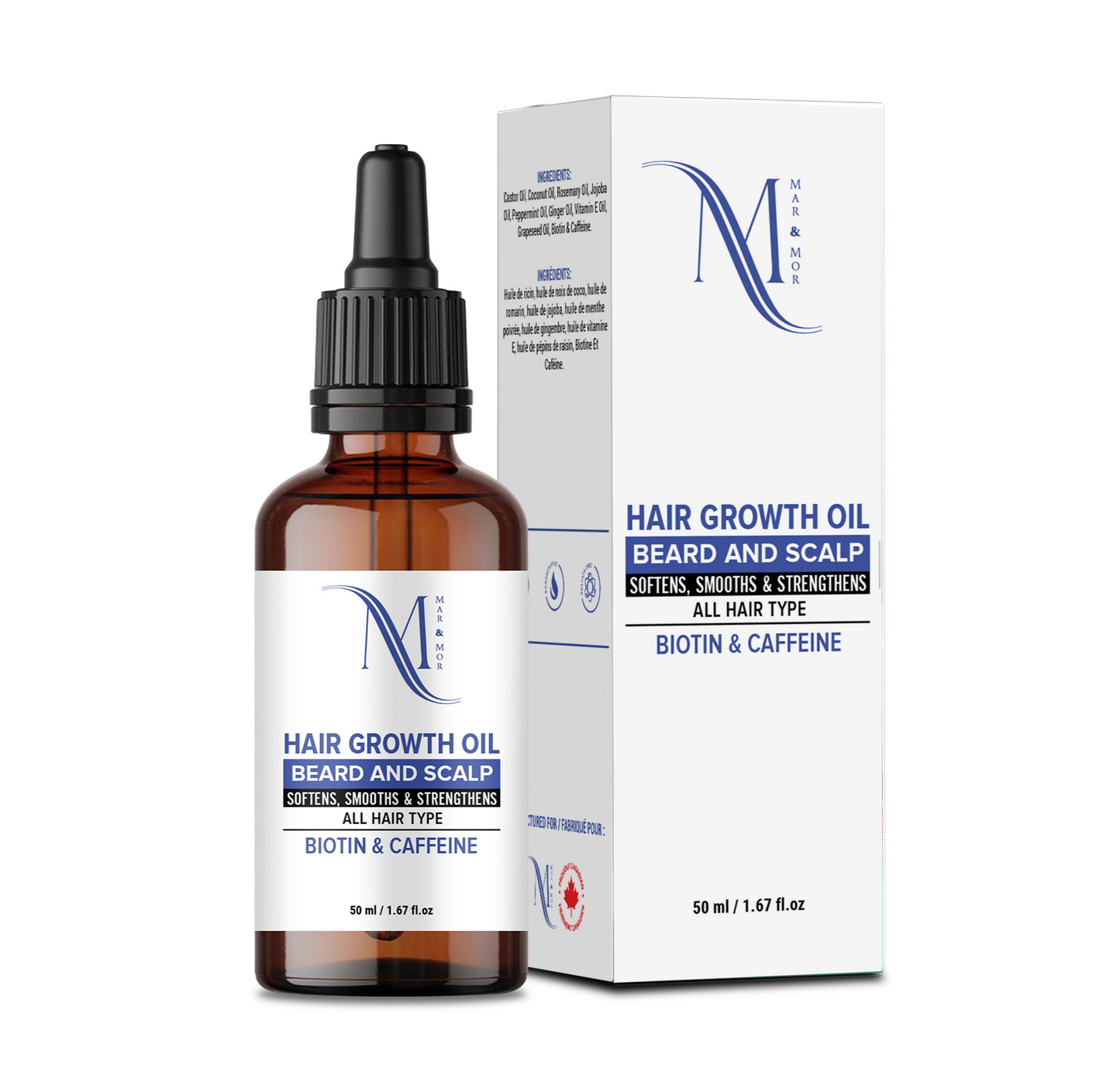 Mar&Mor - Hair Growth Oil - Biotin & Caffeine - 100% Natural - Jojoba Oil & Castor Oil & Rosemary Oil | UNIQUE Canadian Hair Care |