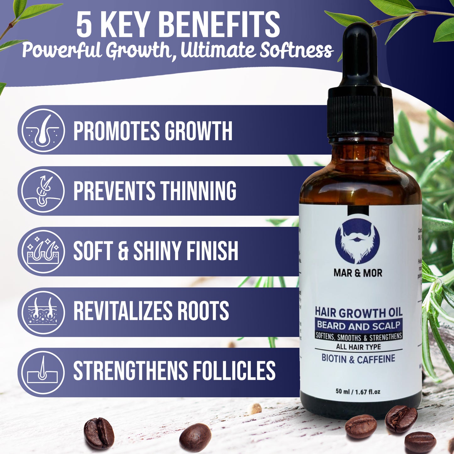 Mar&Mor - Hair Growth Oil - Biotin & Caffeine - 100% Natural - Jojoba Oil & Castor Oil & Rosemary Oil | UNIQUE Canadian Hair Care |