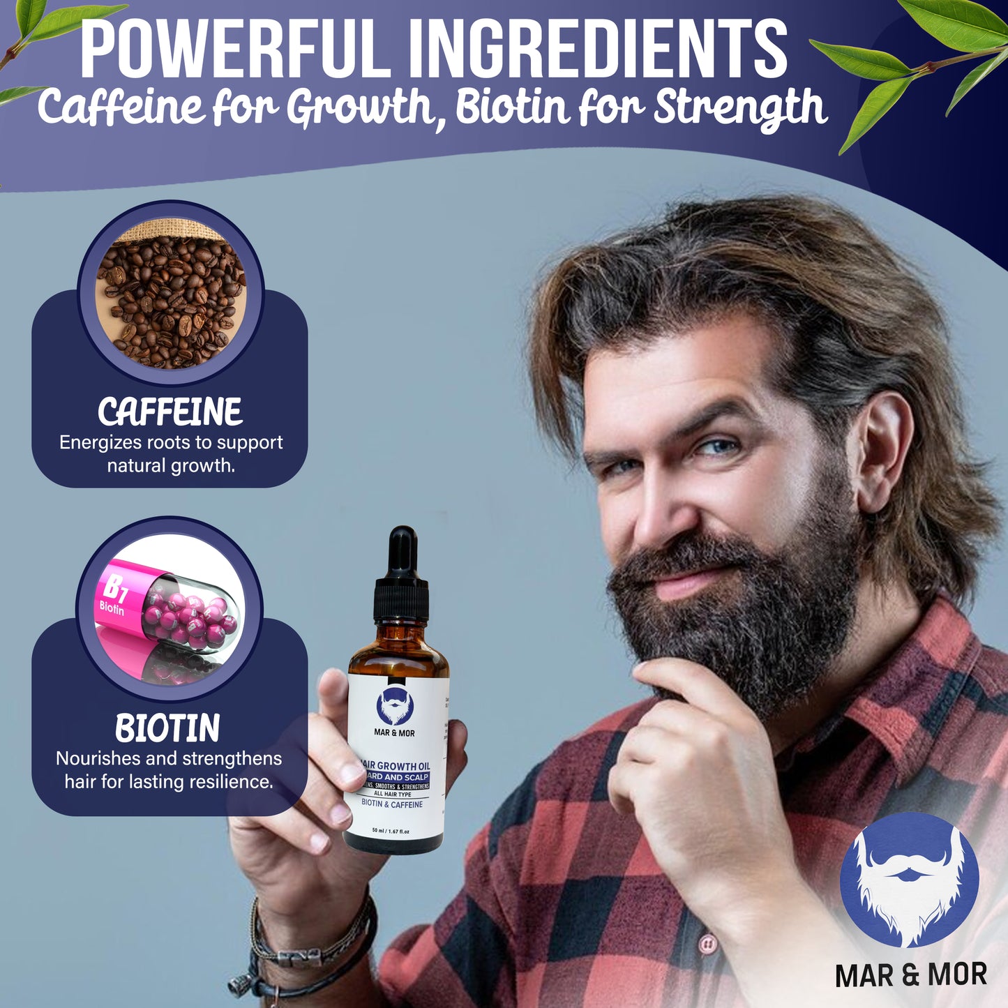 Mar&Mor - Hair Growth Oil - Biotin & Caffeine - 100% Natural - Jojoba Oil & Castor Oil & Rosemary Oil | UNIQUE Canadian Hair Care |