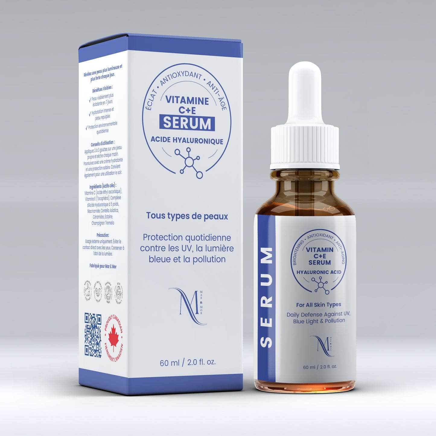 Mar & Mor | Vitamin C + E Serum | Hyaluronic Acid | Daily Protection Against UV, Blue Light & Pollution | UNIQUE Canadian Skin Care |